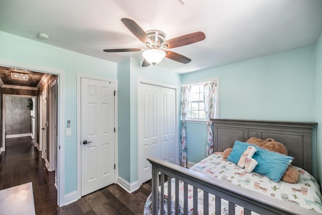 907 N Graycroft Ave, Madison, TN 37115 - bedroom with dark wood-type flooring, a closet, a ceiling fan, and baseboards
