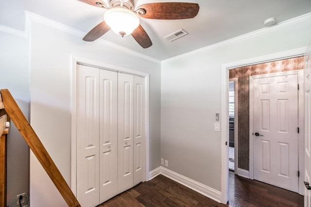 907 N Graycroft Ave, Madison, TN 37115 - foyer entrance with ceiling fan, dark wood finished floors, crown molding, and baseboards
