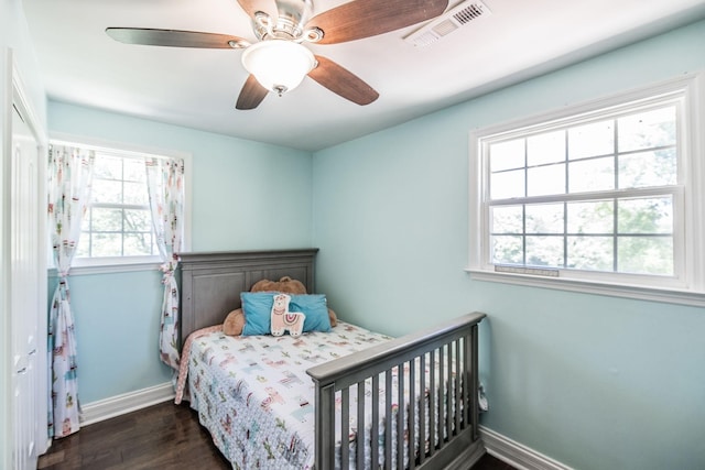 907 N Graycroft Ave, Madison, TN 37115 - bedroom featuring baseboards, multiple windows, dark wood finished floors, and a ceiling fan