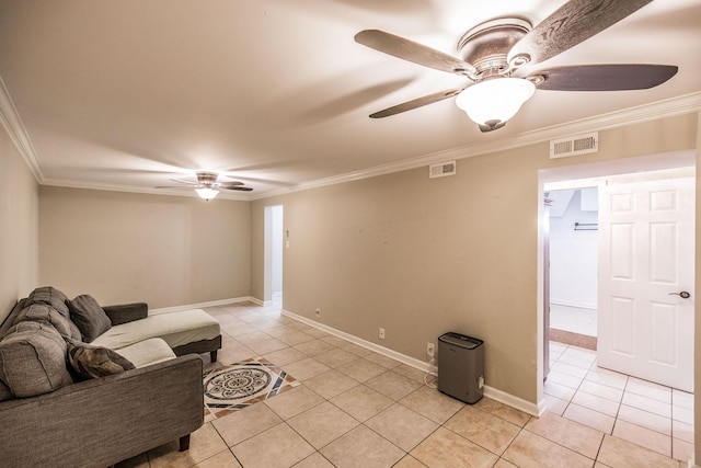 907 N Graycroft Ave, Madison, TN 37115 - living area with a ceiling fan, light tile patterned floors, ornamental molding, and baseboards