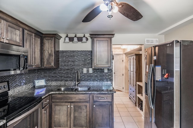 907 N Graycroft Ave, Madison, TN 37115 - kitchen with appliances with stainless steel finishes, a sink, dark brown cabinets, and ceiling fan