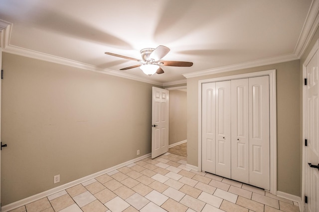 907 N Graycroft Ave, Madison, TN 37115 - unfurnished bedroom with a closet, crown molding, baseboards, and a ceiling fan