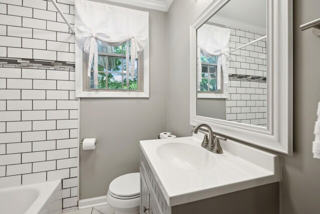 206 Evergreen Dr, Columbia, TN 38401 - full bathroom with vanity, crown molding, tub / shower combination, toilet, and baseboards