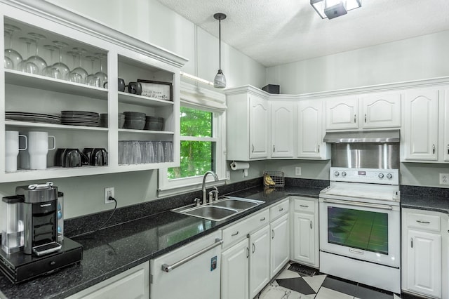 1505 Newmans Trl, Hendersonville, TN 37075 - kitchen featuring white cabinets, open shelves, a sink, range with electric cooktop, and under cabinet range hood