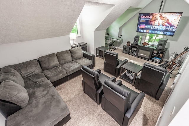 1505 Newmans Trl, Hendersonville, TN 37075 - carpeted living room featuring a textured ceiling and lofted ceiling