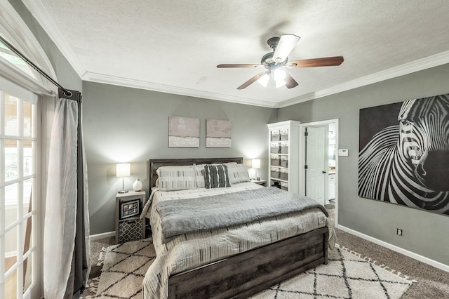 1505 Newmans Trl, Hendersonville, TN 37075 - carpeted bedroom featuring crown molding, a textured ceiling, and baseboards