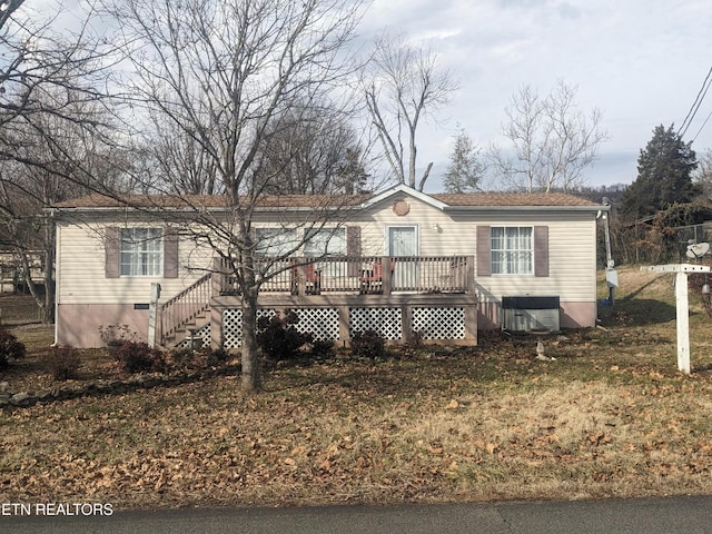 805 N Front St, Rockwood, TN 37854 - back of house featuring a deck, central AC, stairs, and crawl space