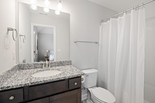 full bathroom featuring visible vents, ensuite bath, toilet, and vanity