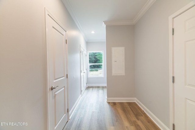 8888 Shaw Ferry Rd, Lenoir City, TN 37772 - hall with wood finished floors, crown molding, baseboards, and recessed lighting