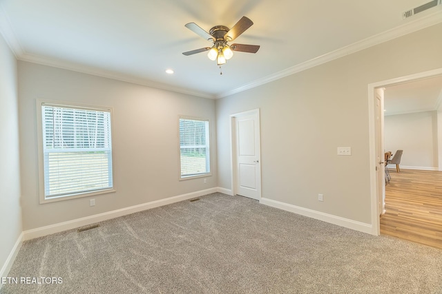 8888 Shaw Ferry Rd, Lenoir City, TN 37772 - unfurnished bedroom with crown molding, carpet floors, baseboards, recessed lighting, and a ceiling fan