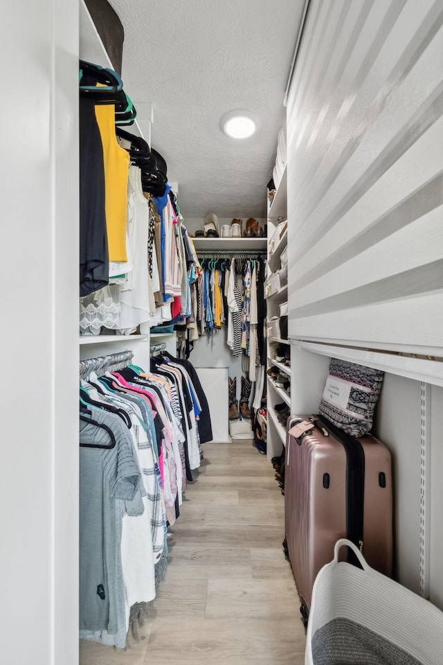 walk in closet with light wood-type flooring