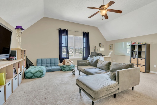2095 Longhunter Chase Dr, Spring Hill, TN 37174 - living room with ceiling fan, carpet, and lofted ceiling