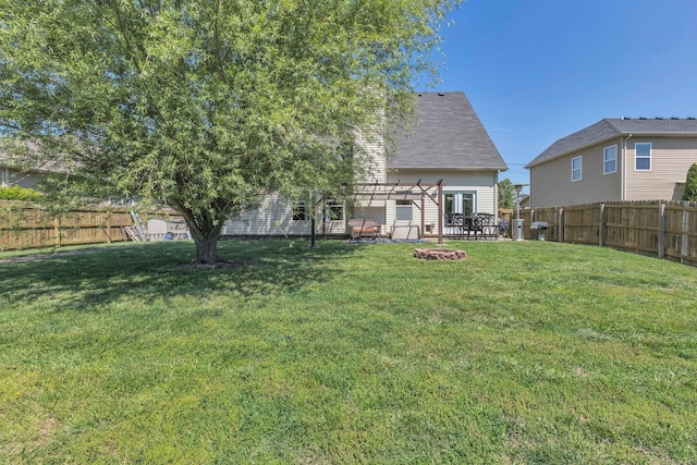 2095 Longhunter Chase Dr, Spring Hill, TN 37174 - view of yard with a fenced backyard, a fire pit, and a pergola