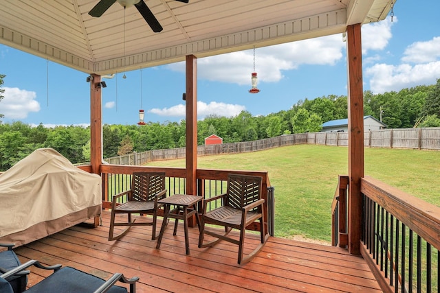 1792 Antler Rd, Woodlawn, TN 37191 - deck with a ceiling fan, a fenced backyard, and a yard