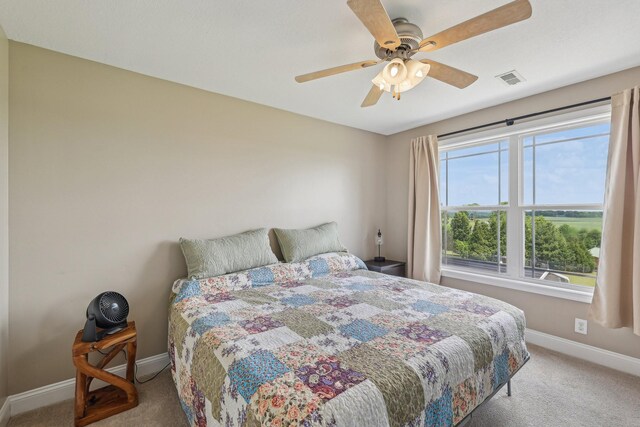 1792 Antler Rd, Woodlawn, TN 37191 - bedroom featuring light colored carpet, a ceiling fan, baseboards, and visible vents