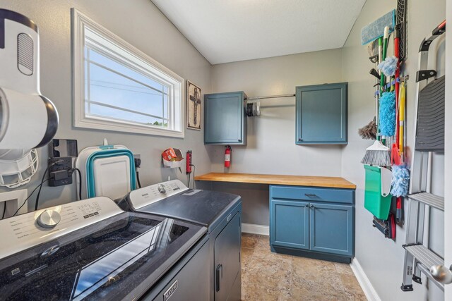 1792 Antler Rd, Woodlawn, TN 37191 - washroom featuring cabinet space, separate washer and dryer, baseboards, and stone finish flooring