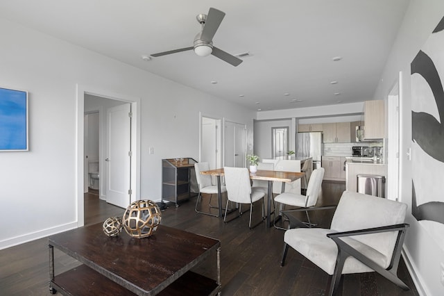 3116 W End Cir Unit 310, Nashville, TN 37203 - living area featuring dark wood-type flooring, ceiling fan, and baseboards