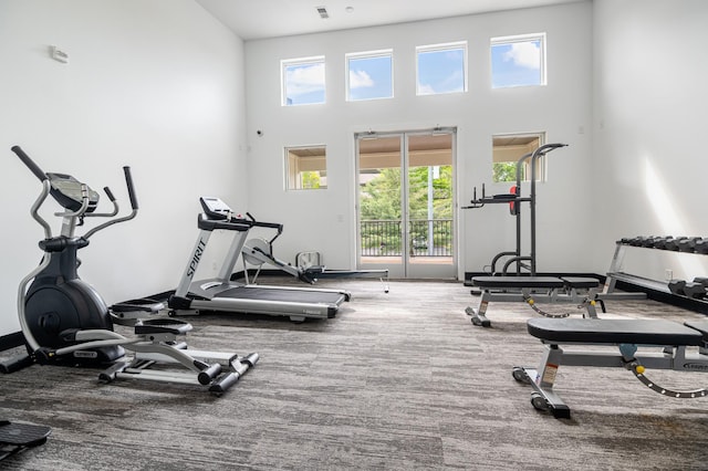 3116 W End Cir Unit 310, Nashville, TN 37203 - exercise room featuring a towering ceiling and carpet