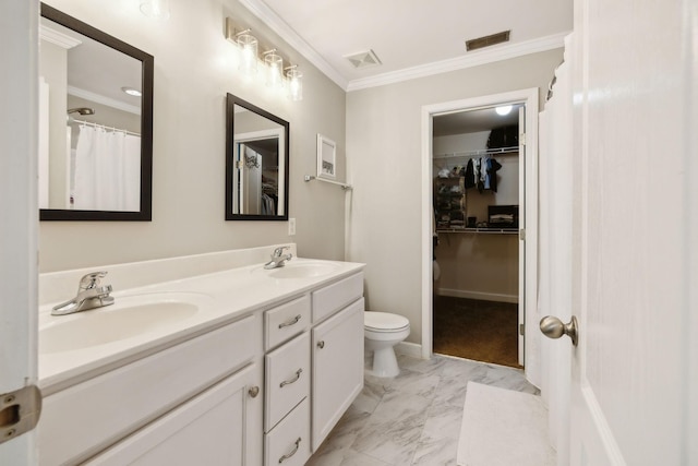 full bath with visible vents, a sink, and ornamental molding