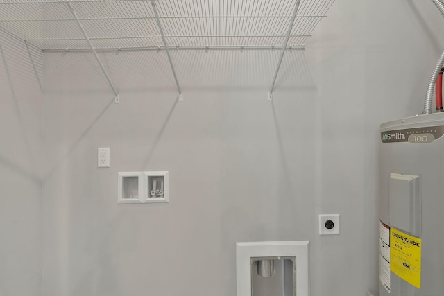 washroom with washer hookup, hookup for an electric dryer, laundry area, and electric water heater