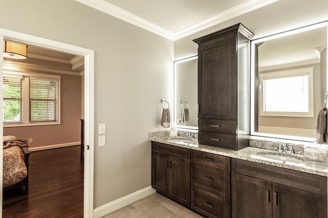 1092 Summerstar Cir, Gallatin, TN 37066 - full bathroom with a sink, crown molding, double vanity, and a healthy amount of sunlight