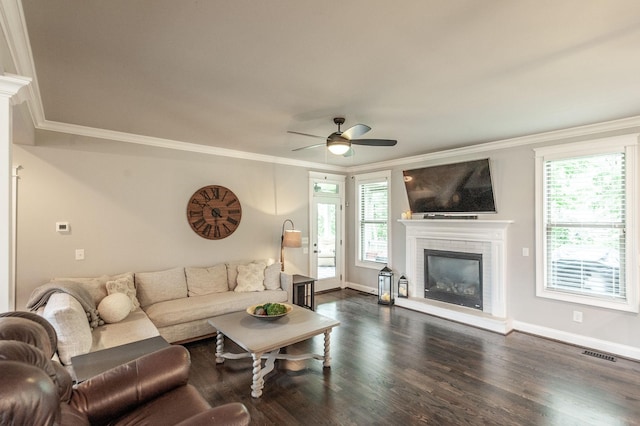 1092 Summerstar Cir, Gallatin, TN 37066 - living room with ceiling fan, visible vents, a healthy amount of sunlight, and a fireplace