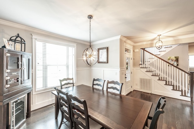 1092 Summerstar Cir, Gallatin, TN 37066 - dining space with visible vents, dark wood-style flooring, stairs, and a chandelier