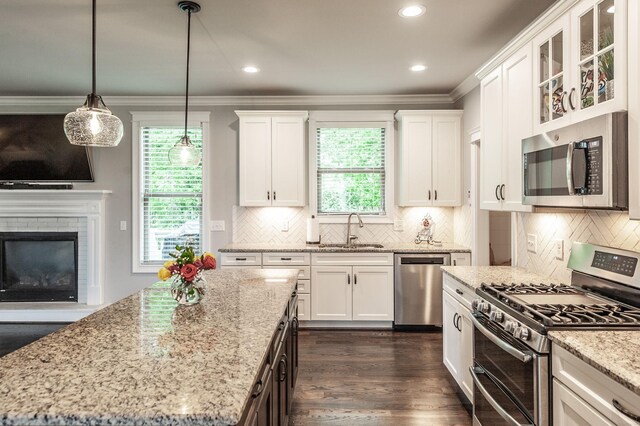1092 Summerstar Cir, Gallatin, TN 37066 - kitchen featuring a sink, white cabinetry, appliances with stainless steel finishes, and ornamental molding