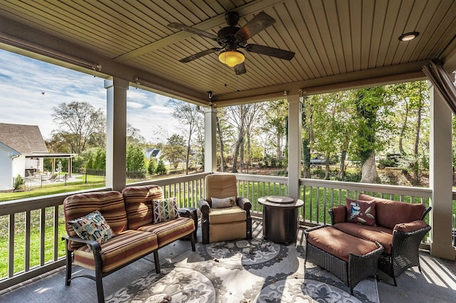 1092 Summerstar Cir, Gallatin, TN 37066 - sunroom / solarium featuring an outdoor living space and a ceiling fan