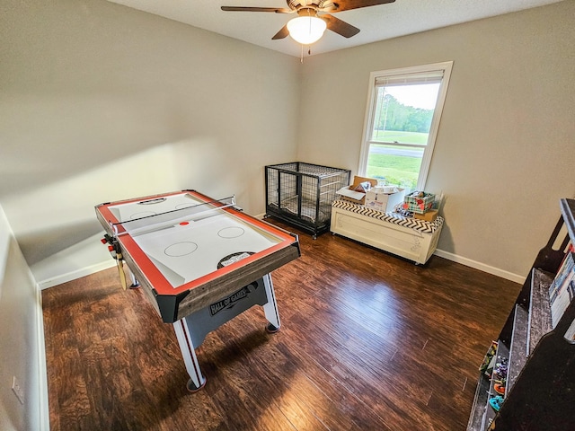 103 Hillcrest Dr, Tullahoma, TN 37388 - rec room with wood finished floors, a ceiling fan, and baseboards