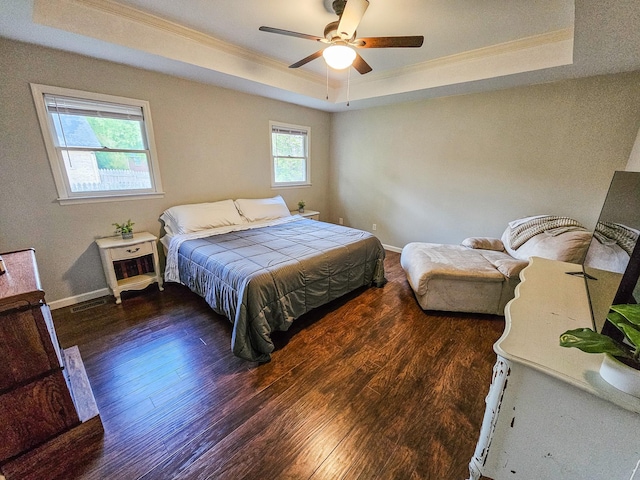 103 Hillcrest Dr, Tullahoma, TN 37388 - bedroom featuring a raised ceiling, crown molding, wood finished floors, baseboards, and a ceiling fan