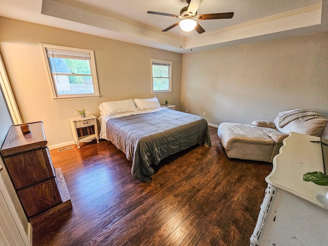 103 Hillcrest Dr, Tullahoma, TN 37388 - bedroom with a tray ceiling, wood finished floors, baseboards, crown molding, and ceiling fan