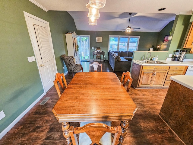 103 Hillcrest Dr, Tullahoma, TN 37388 - dining area featuring ceiling fan, baseboards, and lofted ceiling