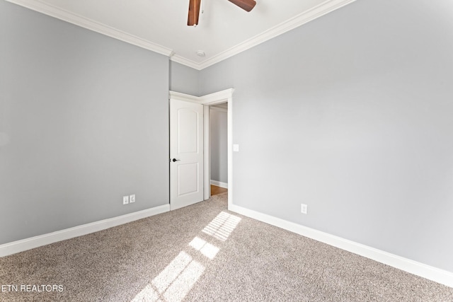 8508 Flowering Peach Ln, Knoxville, TN 37923 - carpeted spare room featuring crown molding, baseboards, and a ceiling fan
