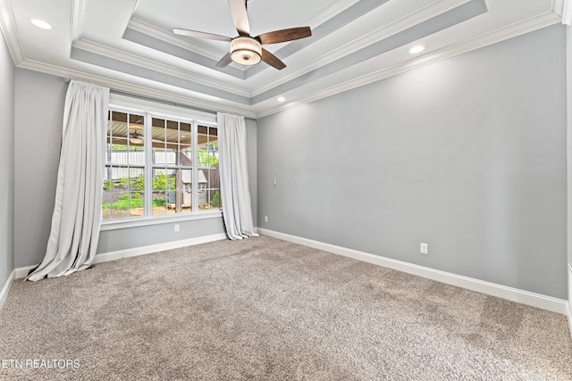 8508 Flowering Peach Ln, Knoxville, TN 37923 - spare room featuring crown molding, baseboards, recessed lighting, a ceiling fan, and carpet