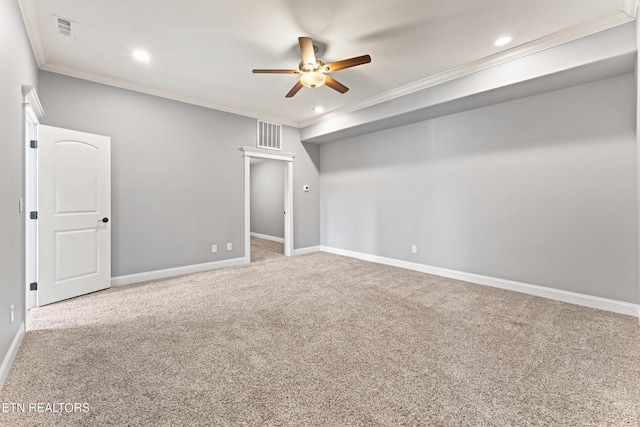 8508 Flowering Peach Ln, Knoxville, TN 37923 - unfurnished bedroom featuring carpet floors, ornamental molding, recessed lighting, and visible vents
