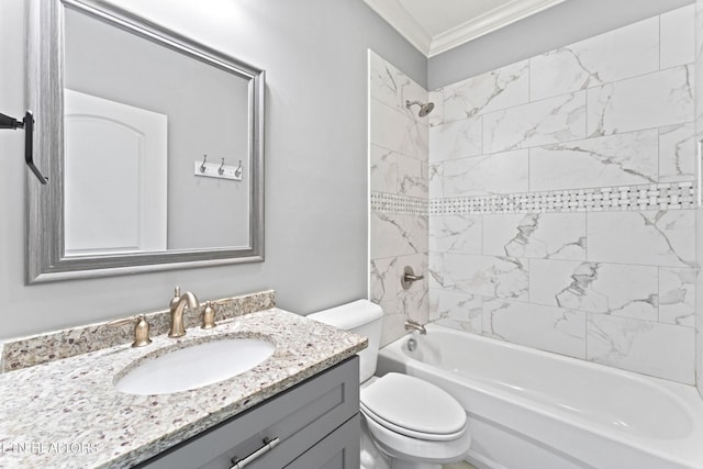 8508 Flowering Peach Ln, Knoxville, TN 37923 - bathroom featuring crown molding, shower / bathtub combination, toilet, and vanity