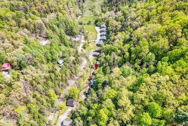 aerial view with a wooded view