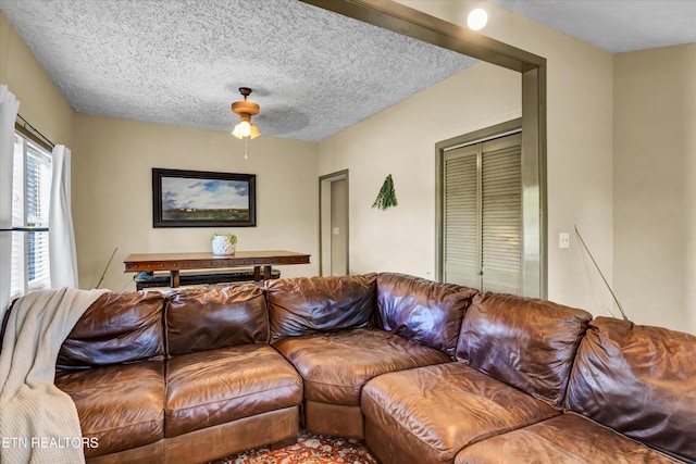 2220 Thorn Grove Pike, Knoxville, TN 37914 - living room with a ceiling fan and a textured ceiling