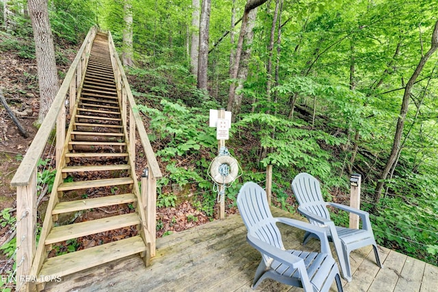 deck featuring stairs