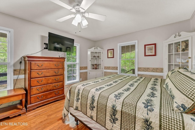 3178 N Clear Fork Rd, Sevierville, TN 37862 - bedroom with a ceiling fan, multiple windows, and light wood-style flooring