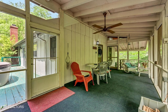 3178 N Clear Fork Rd, Sevierville, TN 37862 - sunroom with a ceiling fan and beam ceiling