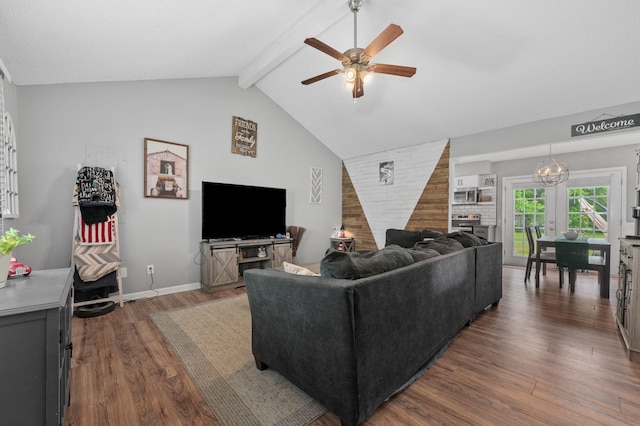 3295 Cimarron Trl, Murfreesboro, TN 37129 - living area with baseboards, ceiling fan, dark wood finished floors, and vaulted ceiling with beams