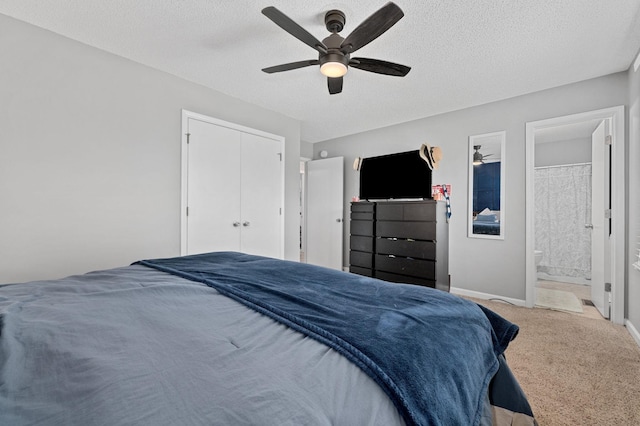 3295 Cimarron Trl, Murfreesboro, TN 37129 - bedroom featuring carpet floors, baseboards, ceiling fan, a textured ceiling, and ensuite bath