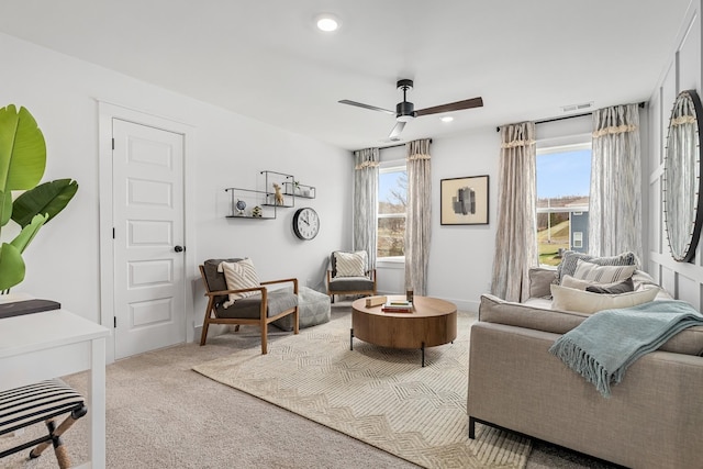 114 Portico Pl, La Vergne, TN 37086 - sitting room with carpet flooring, recessed lighting, ceiling fan, and visible vents