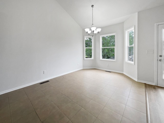 4013 Kristen St, Spring Hill, TN 37174 - tiled empty room with baseboards, lofted ceiling, a chandelier, and visible vents