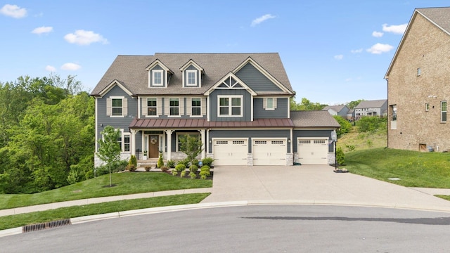 5017 Great Falls Ct, College Grove, TN 37046 - craftsman-style house featuring board and batten siding, a front lawn, driveway, and stone siding