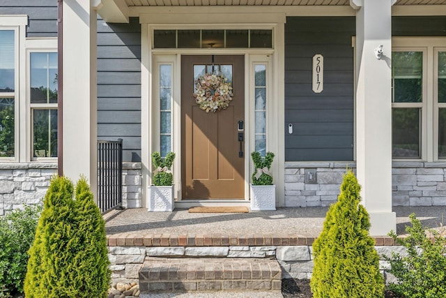 5017 Great Falls Ct, College Grove, TN 37046 - view of exterior entry with covered porch and stone siding