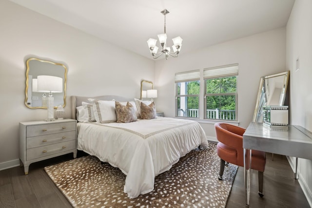 5017 Great Falls Ct, College Grove, TN 37046 - bedroom featuring a chandelier, baseboards, and dark wood-style floors