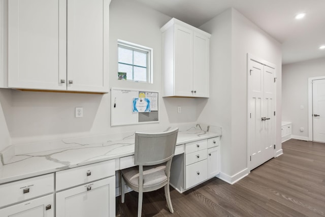 5017 Great Falls Ct, College Grove, TN 37046 - home office featuring built in study area, dark wood finished floors, recessed lighting, and baseboards
